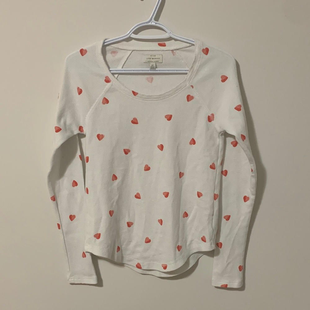 Lucky Brand White Long Sleeve Tee with Red Hearts